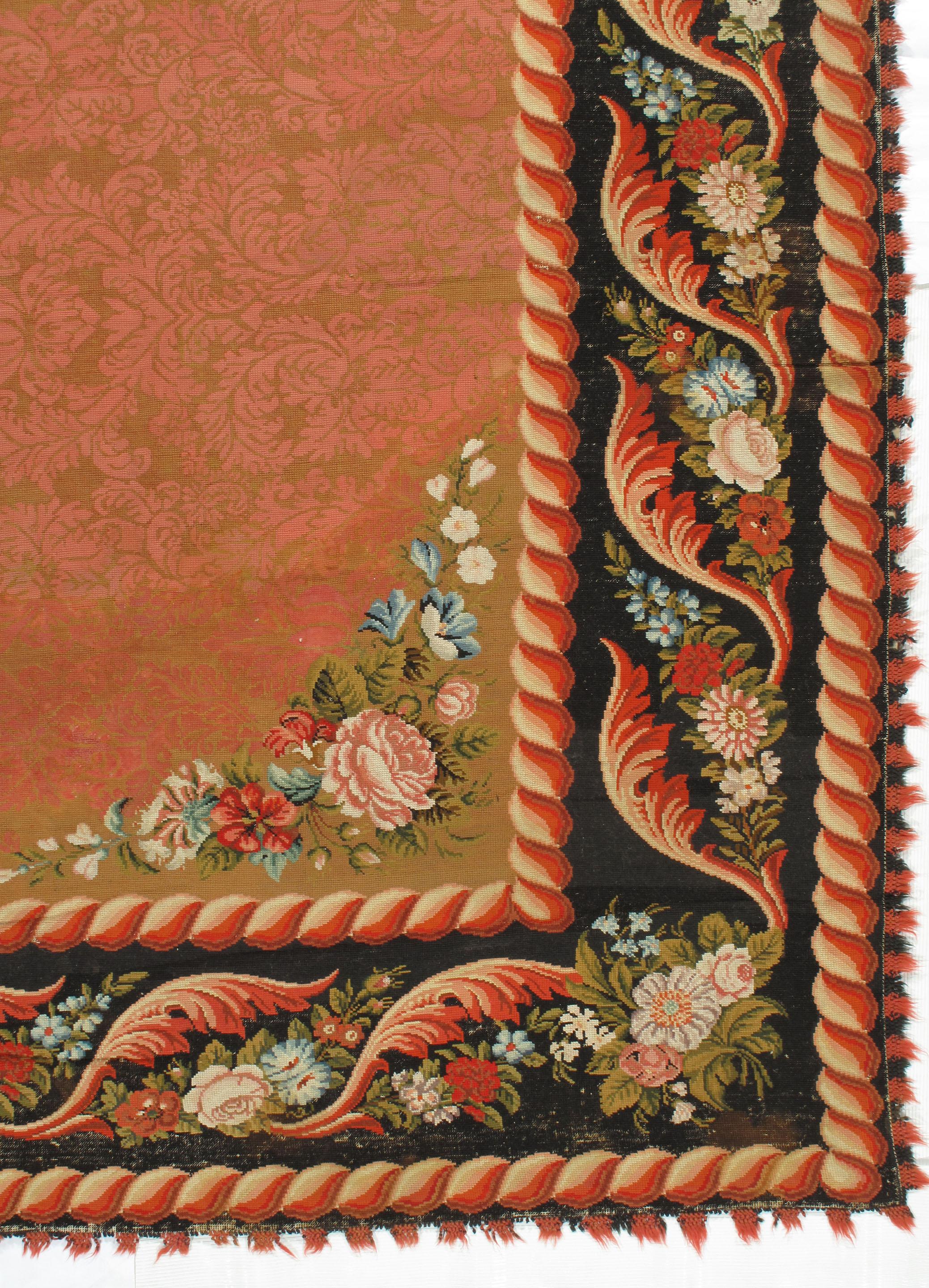 Antique  circa 1860 Pink English Needlepoint Gallery Size Rug, 11'6 x 20'. en vente 2