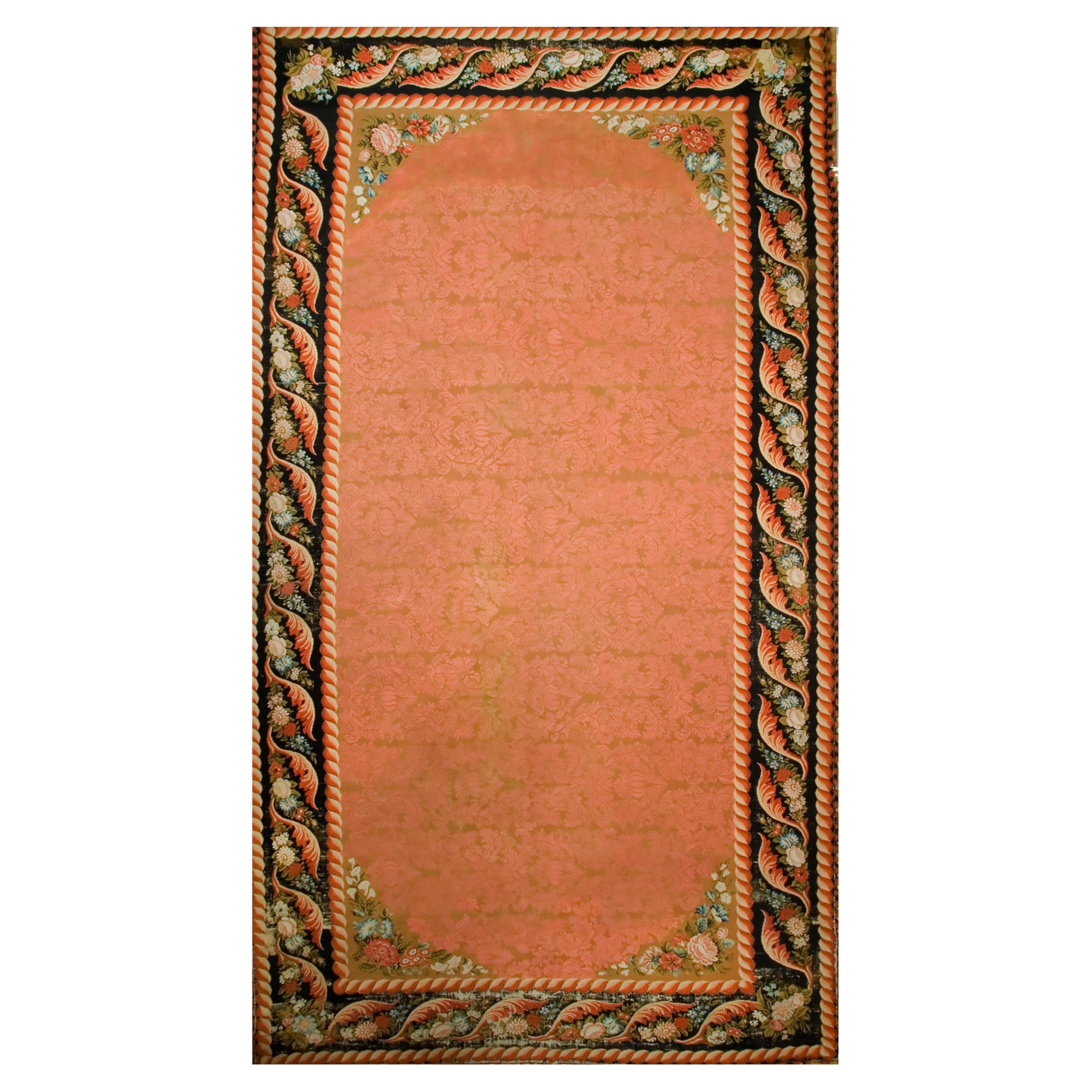 Antique  circa 1860 Pink English Needlepoint Gallery Size Rug, 11'6 x 20'. en vente