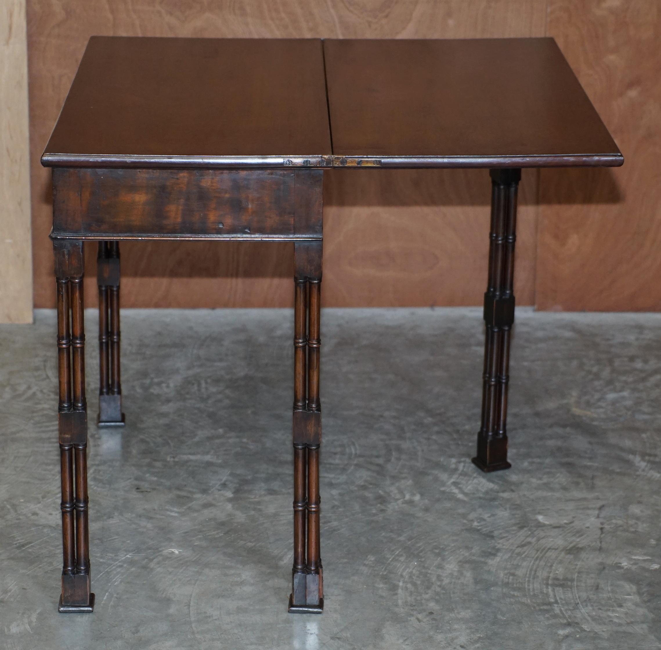 Antique circa 1860 Thomas Chippendale Cluster Column Leg Fold over Card Table For Sale 9