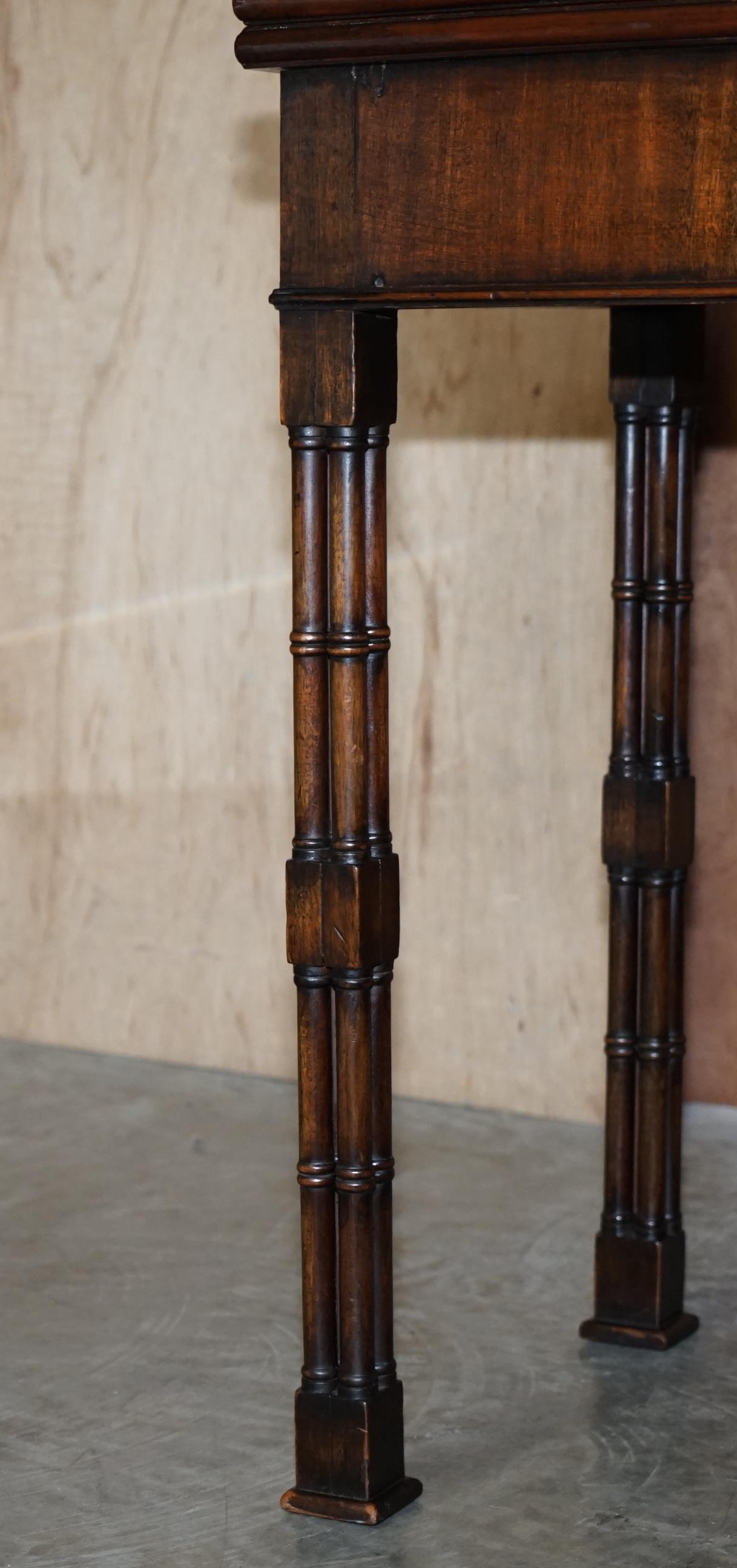 English Antique circa 1860 Thomas Chippendale Cluster Column Leg Fold over Card Table For Sale