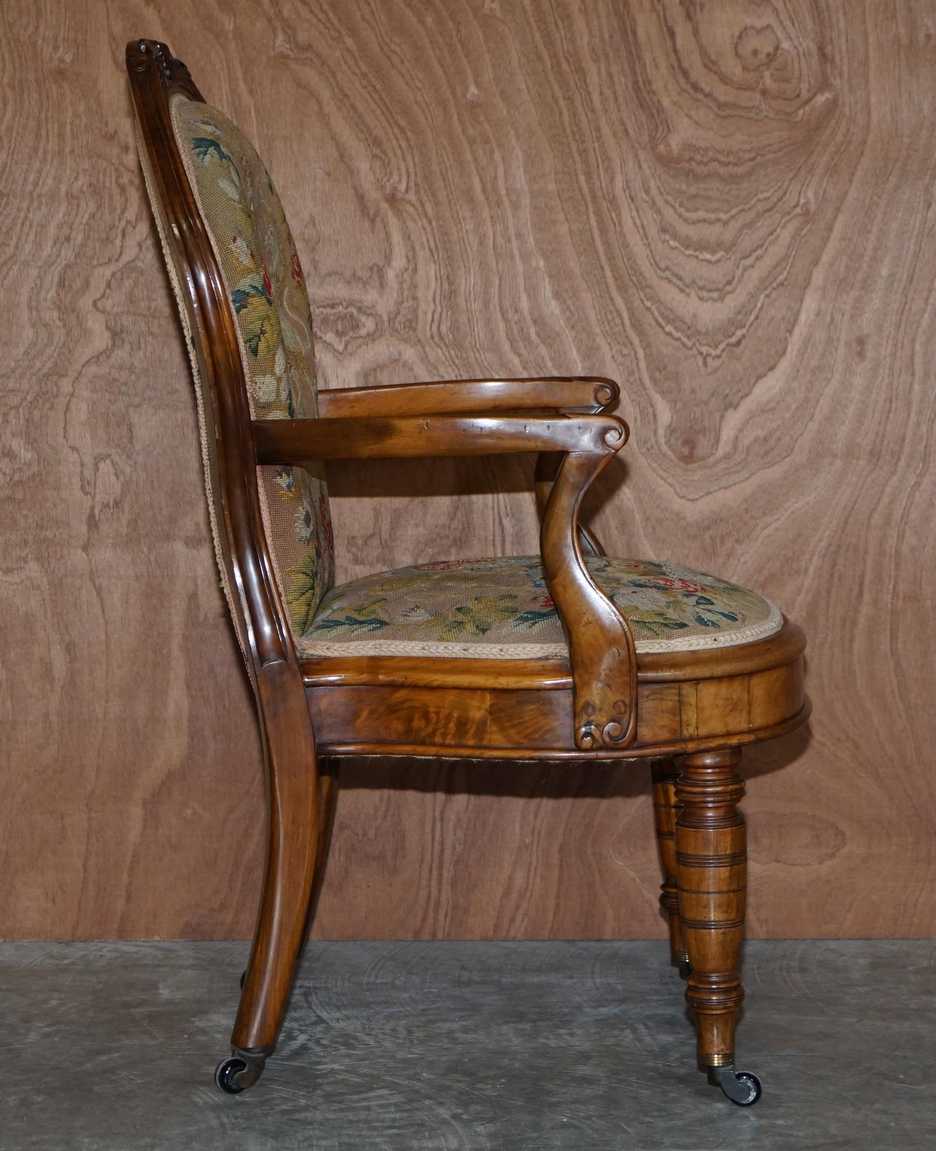 Antique circa 1860 Victorian Burr Walnut Armchair Royal Coat of Arms Armorial For Sale 7