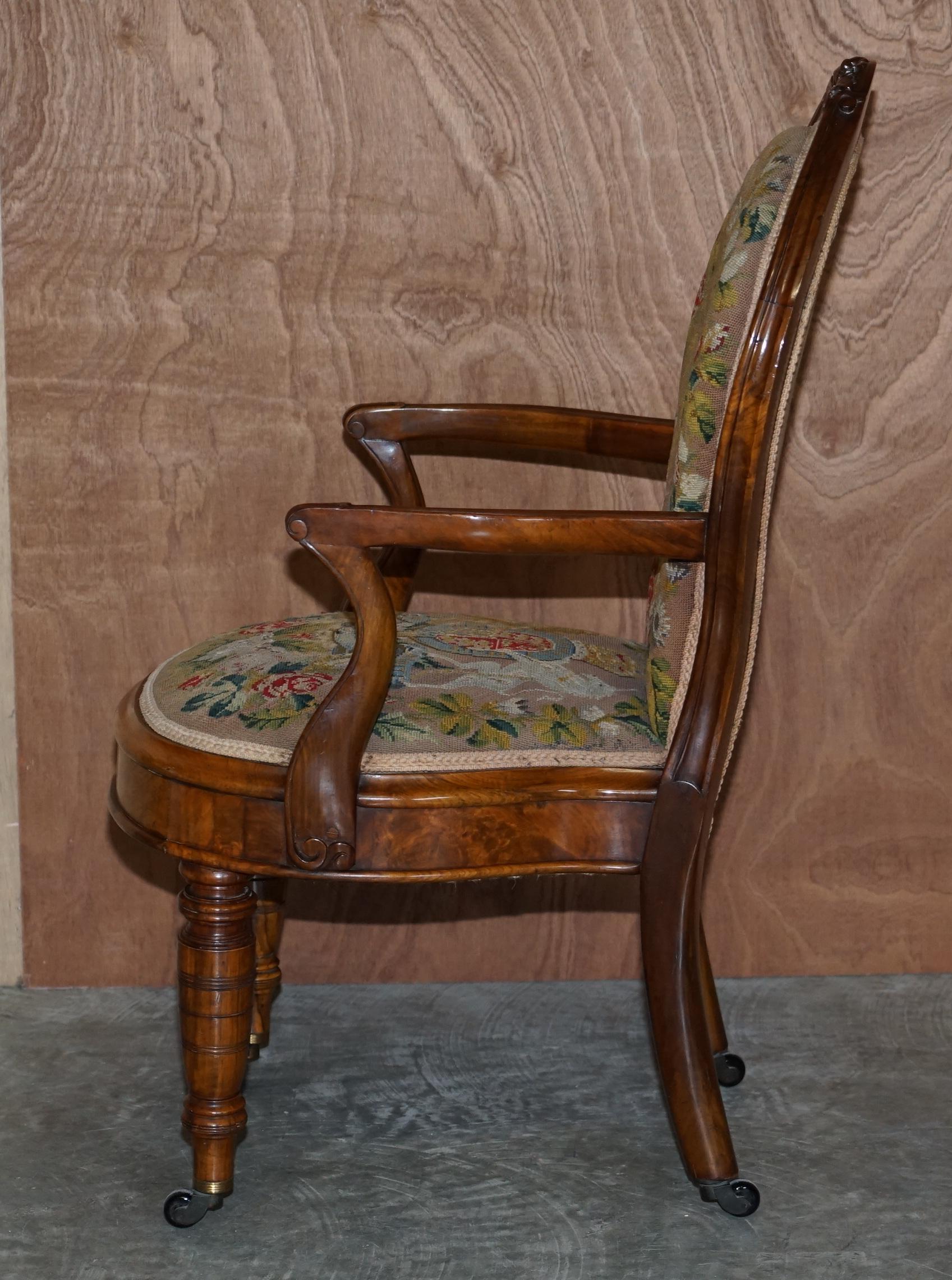 Antique circa 1860 Victorian Burr Walnut Armchair Royal Coat of Arms Armorial For Sale 10