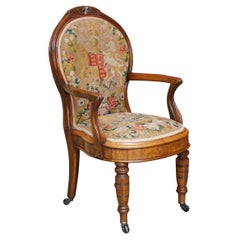 Antique circa 1860 Victorian Burr Walnut Armchair Royal Coat of Arms Armorial