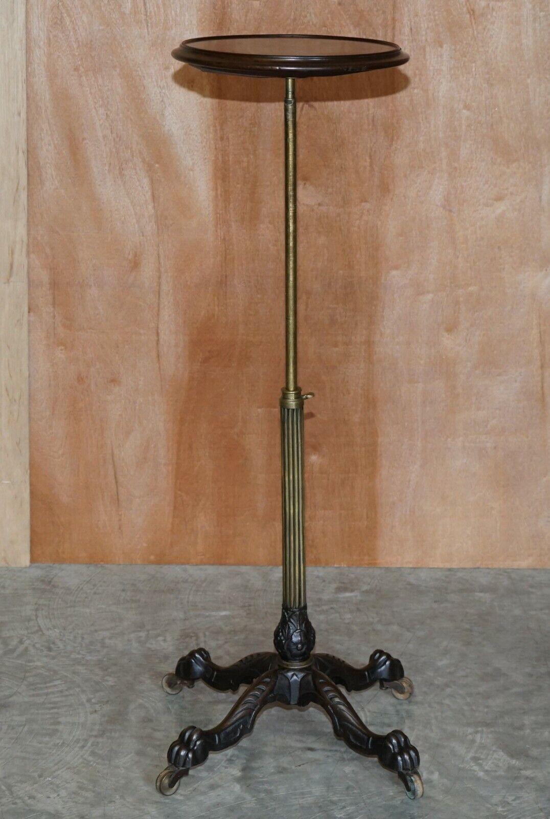 Antique circa 1860 Victorian Hardwood & Brass Adjustable Side End Lamp Table For Sale 6