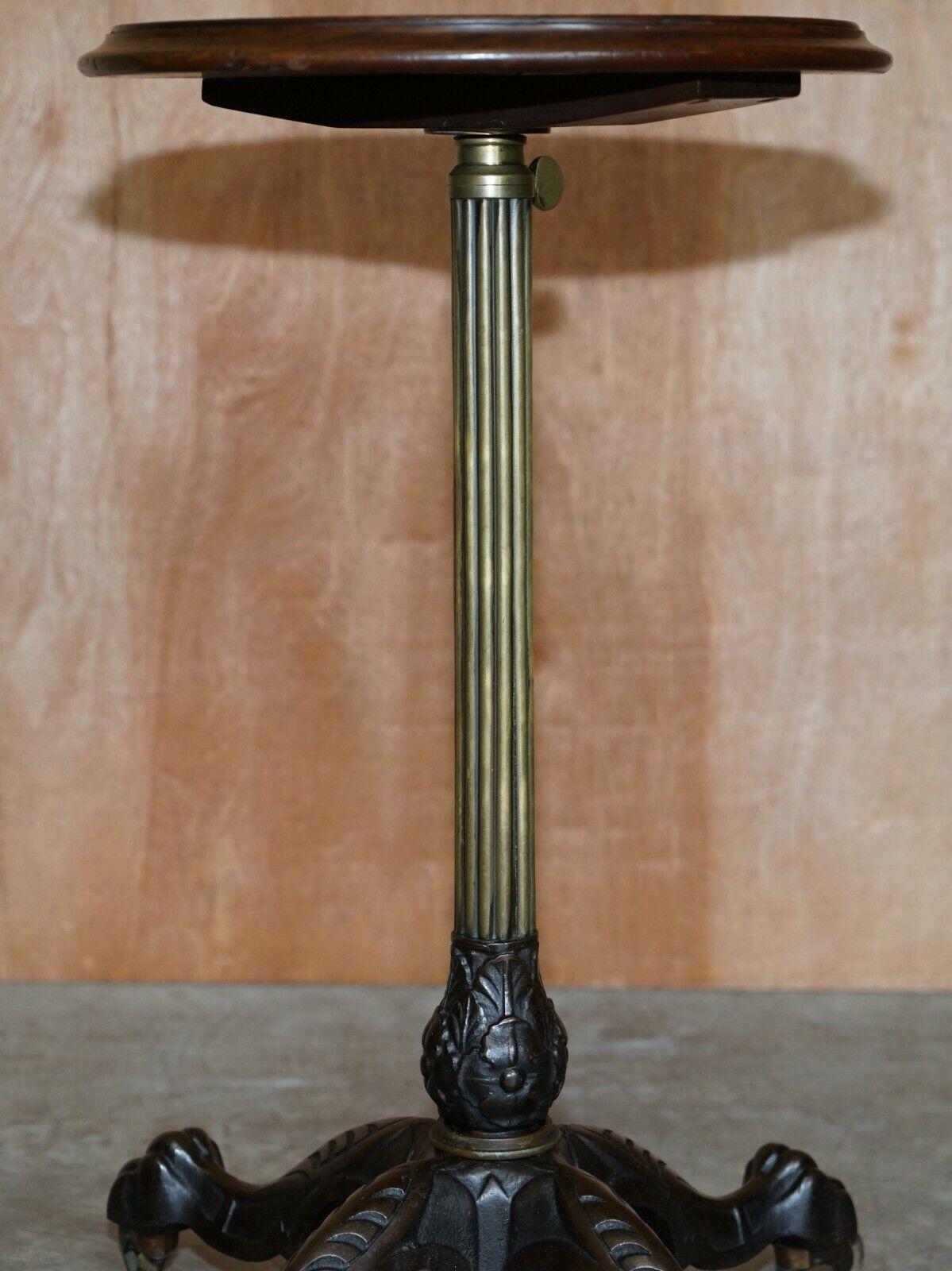 Antique circa 1860 Victorian Hardwood & Brass Adjustable Side End Lamp Table For Sale 1