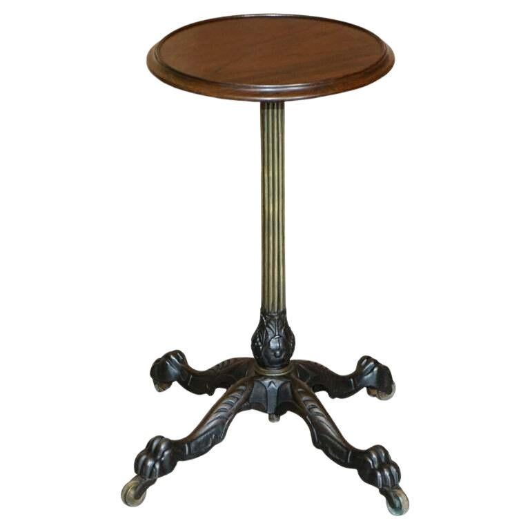 Antiquité circa 1860 Victorian Hardwood & Brass Adjustable Side End Lamp Table