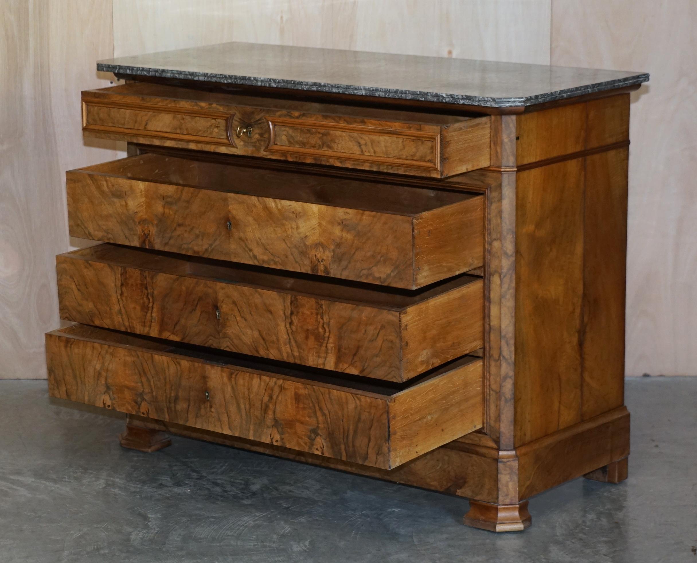 Antique circa 1860 Walnut & Marble Topped Chest of Drawers with Original Key For Sale 9