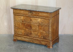 Antique circa 1860 Walnut & Marble Topped Chest of Drawers with Original Key