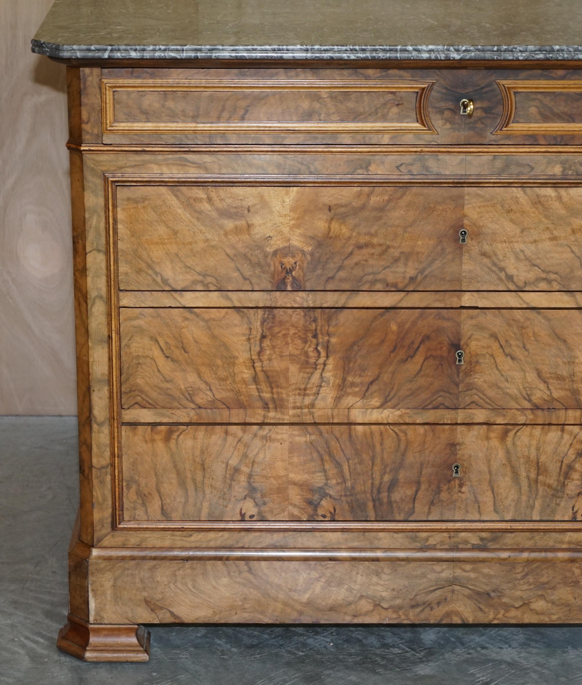 European Antique circa 1860 Walnut & Marble Topped Chest of Drawers with Original Key For Sale