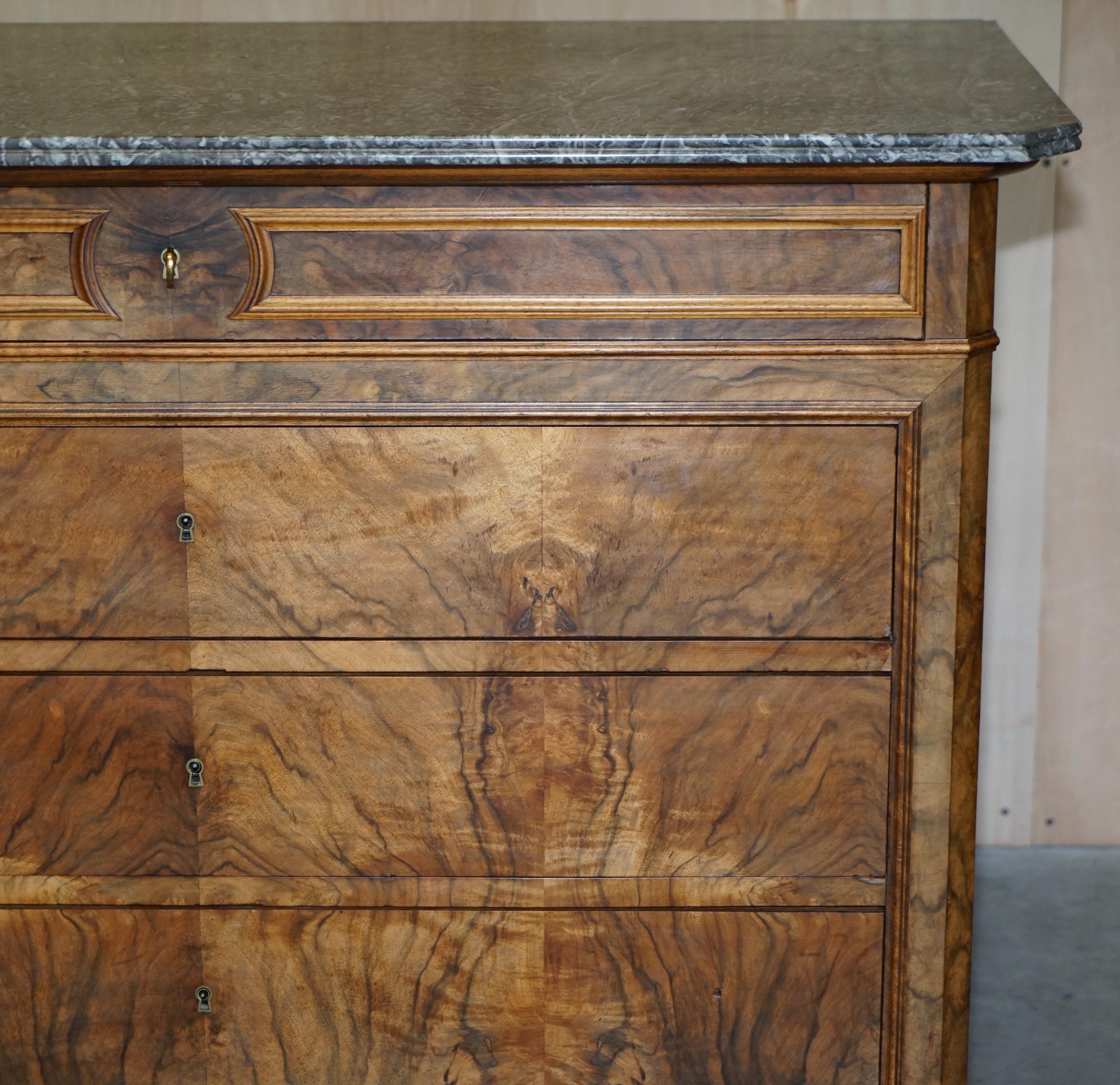 Antique circa 1860 Walnut & Marble Topped Chest of Drawers with Original Key For Sale 1