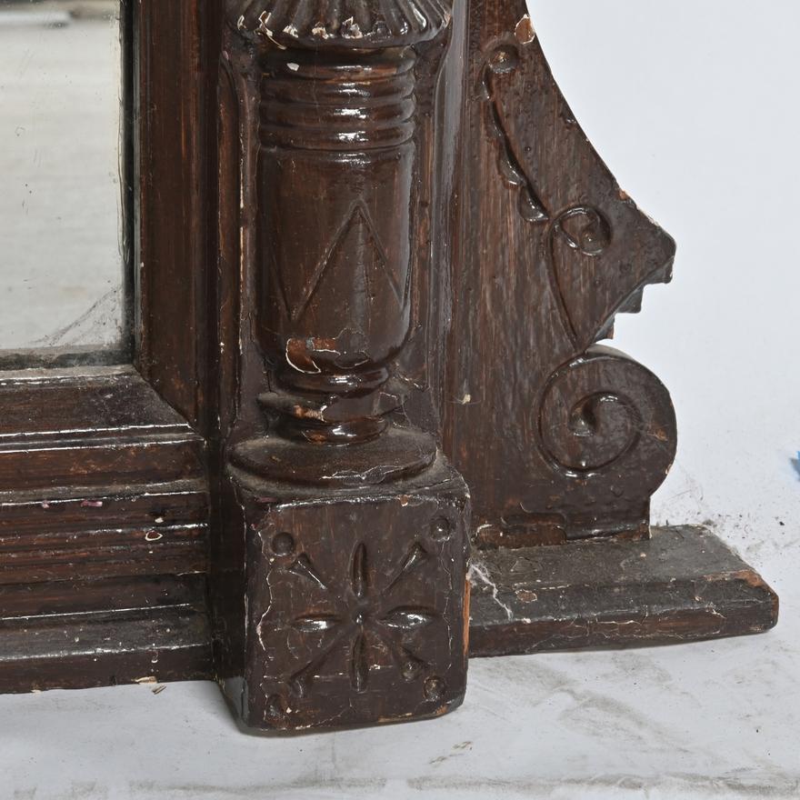 Late 19th Century Antique Circa 1870 American Aesthetic Movement Carved Wood Over Mantle Mirror For Sale