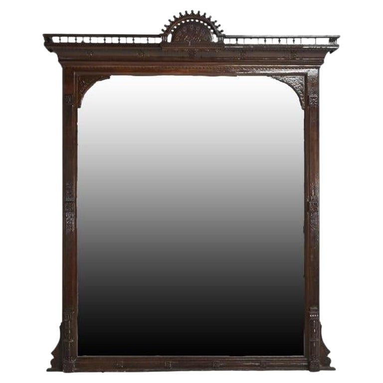 Antique Circa 1870 American Aesthetic Movement Carved Wood Over Mantle Mirror