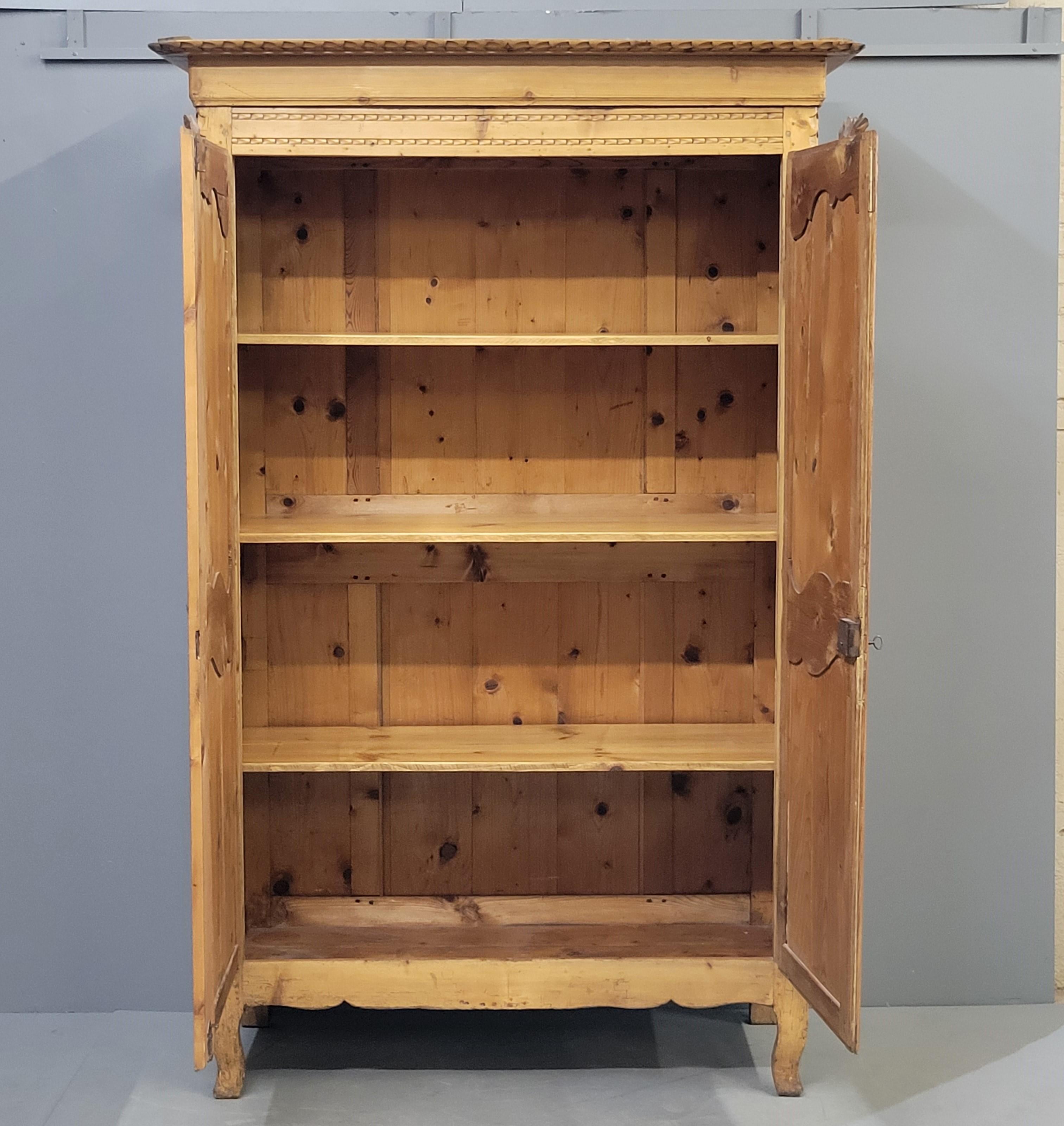 Hand-Carved Antique Circa 1870 French Provincial Pine Wedding Armoire