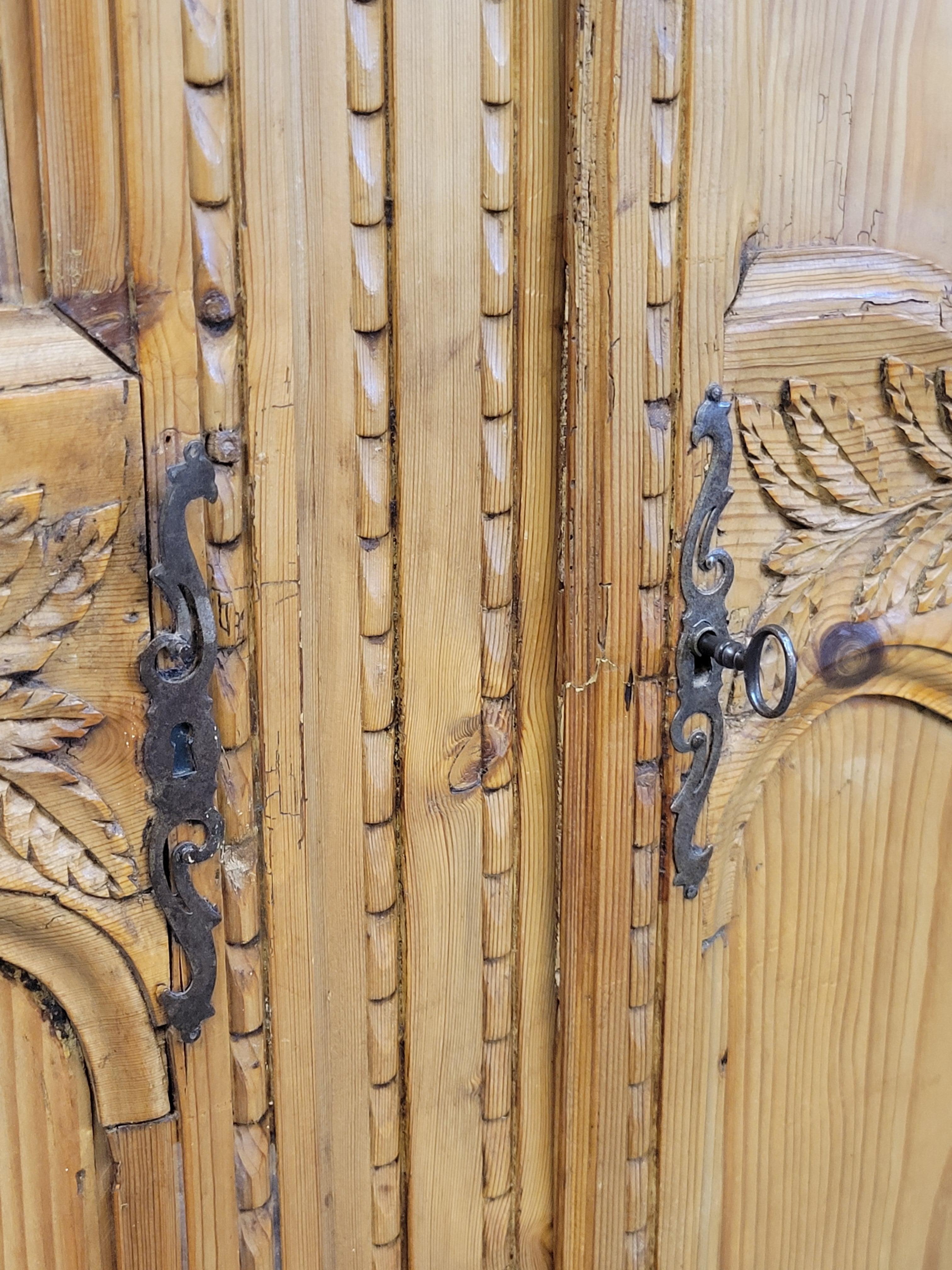 19th Century Antique Circa 1870 French Provincial Pine Wedding Armoire