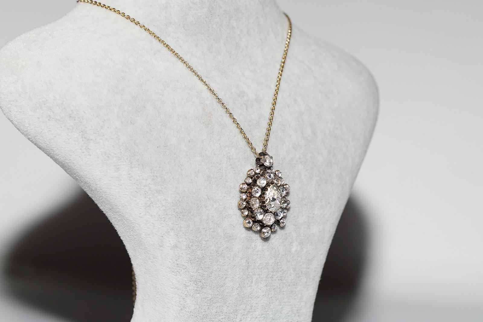 Antique datant des années 1870, or 14 carats, diamant naturel taille rose  Collier à pendentifs en forme de goutte Bon état - En vente à Fatih/İstanbul, 34