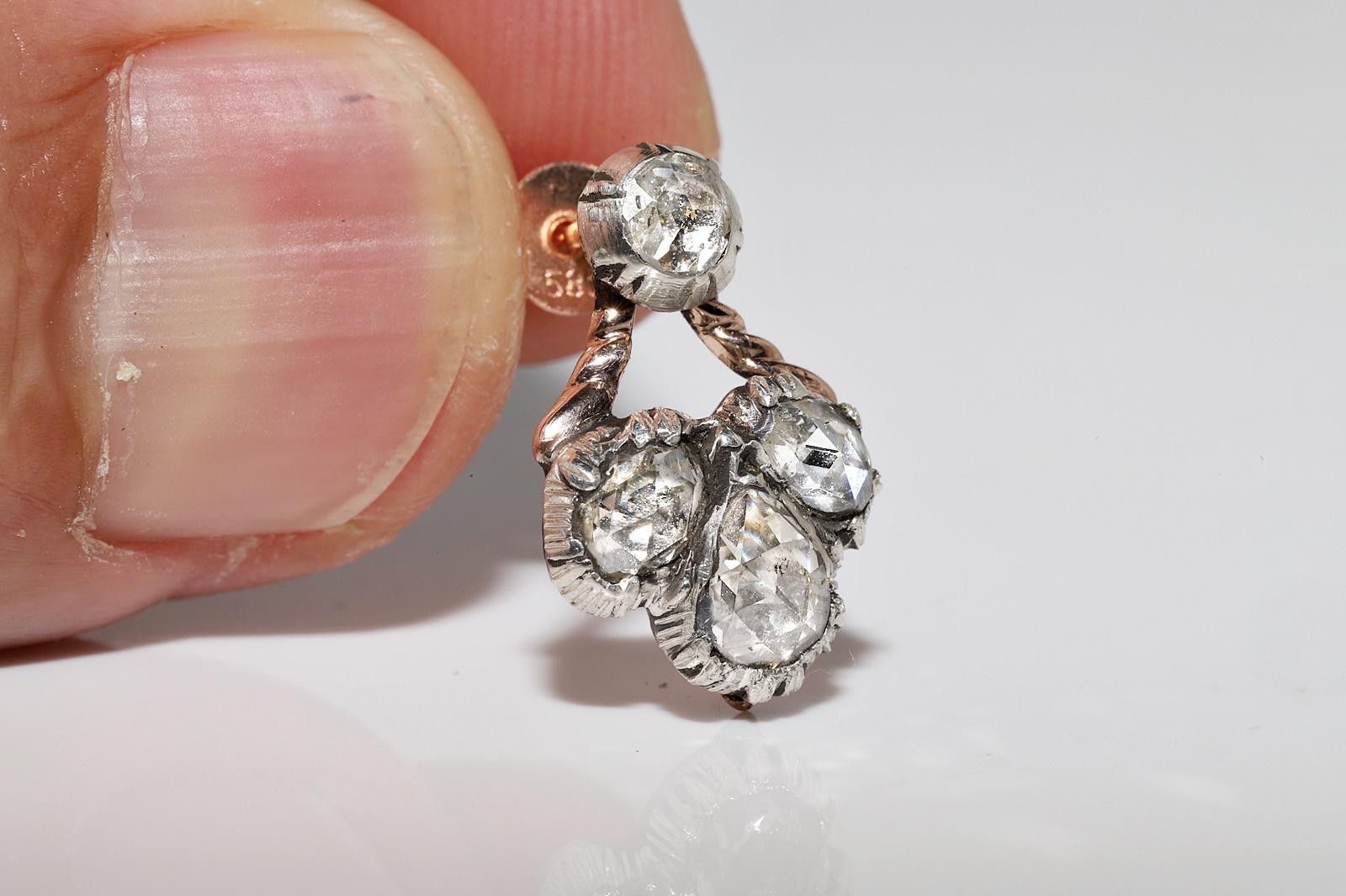 Antiker 14k Gold Top Silber Natürlicher Diamant Dekorierter Ohrring, um 1870er Jahre im Angebot 6