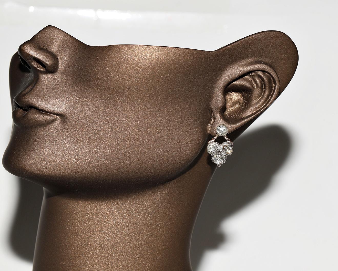 Antiker 14k Gold Top Silber Natürlicher Diamant Dekorierter Ohrring, um 1870er Jahre im Angebot 7