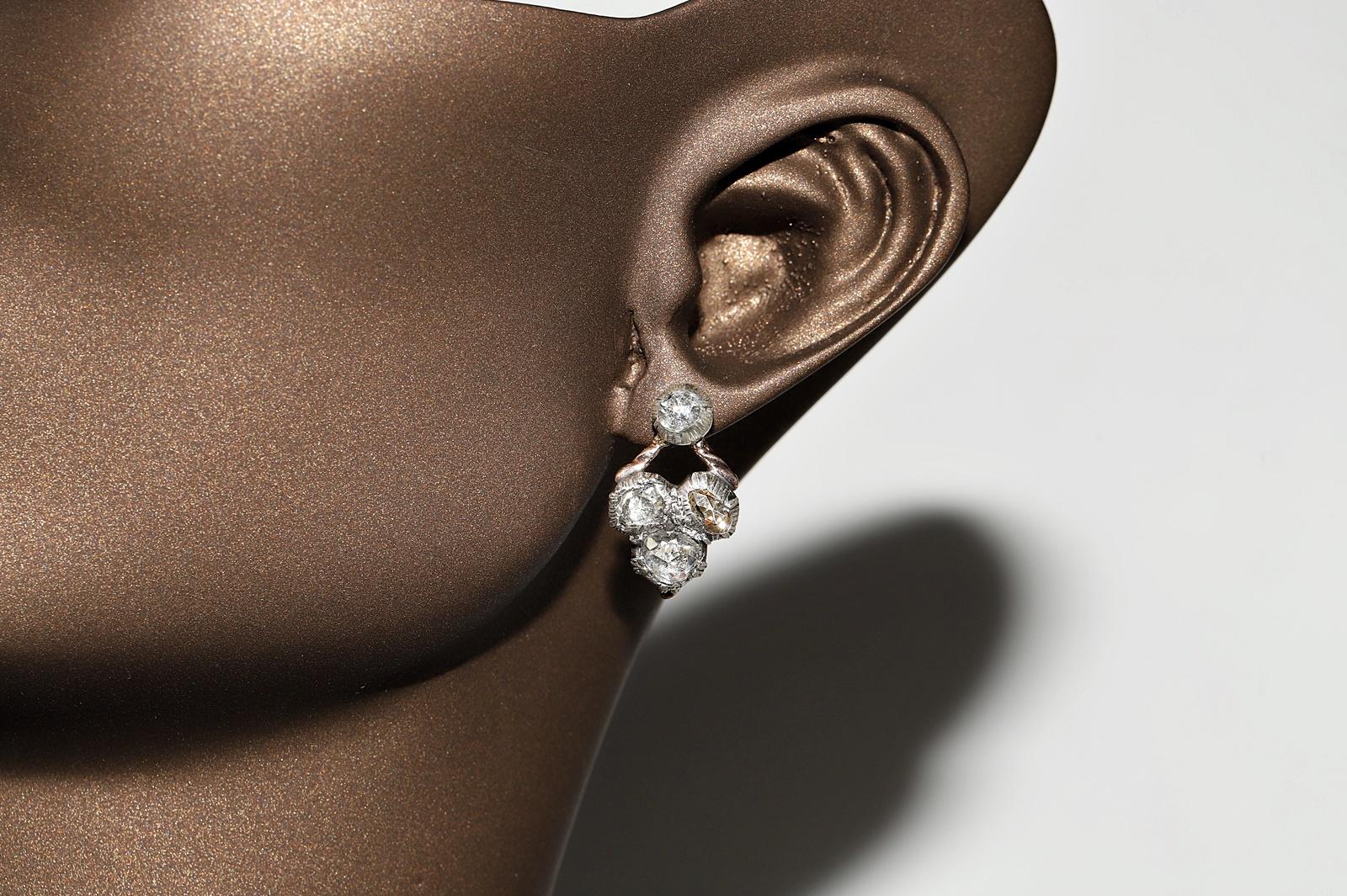 Antiker 14k Gold Top Silber Natürlicher Diamant Dekorierter Ohrring, um 1870er Jahre im Angebot 8