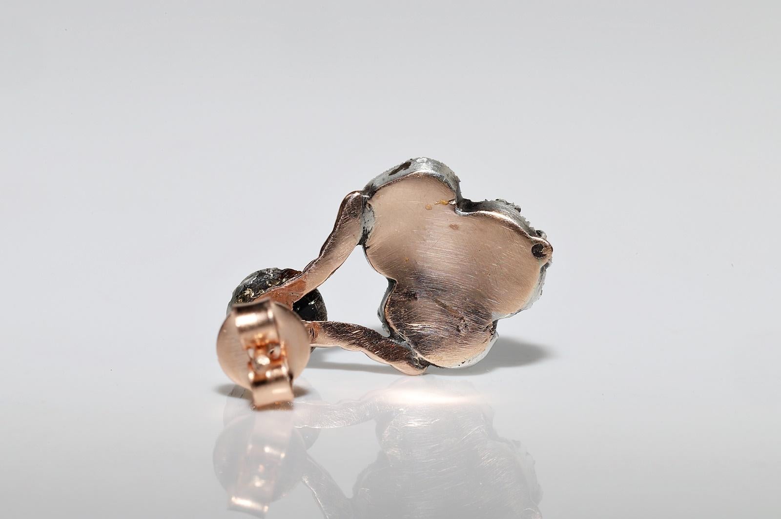 Antiker 14k Gold Top Silber Natürlicher Diamant Dekorierter Ohrring, um 1870er Jahre im Angebot 2