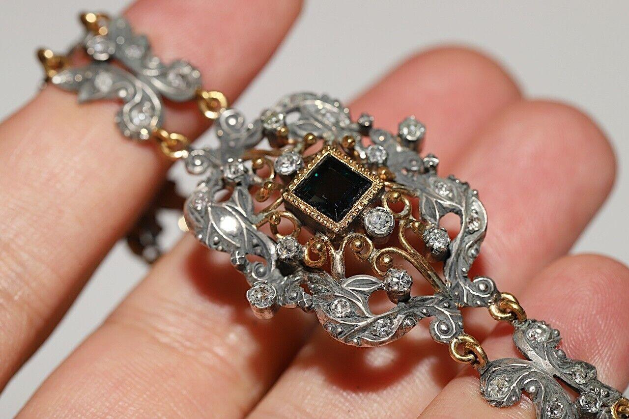 Antique Circa 1870s 18k Gold Top Silver Natural Diamond And Sapphire Bracelet For Sale 4