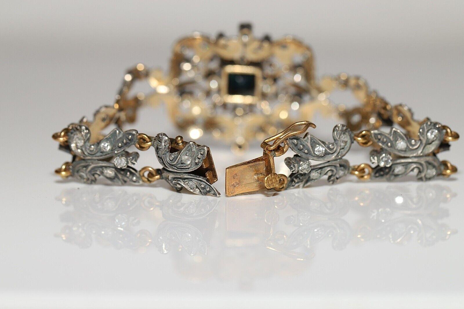 Antique Circa 1870s 18k Gold Top Silver Natural Diamond And Sapphire Bracelet For Sale 5