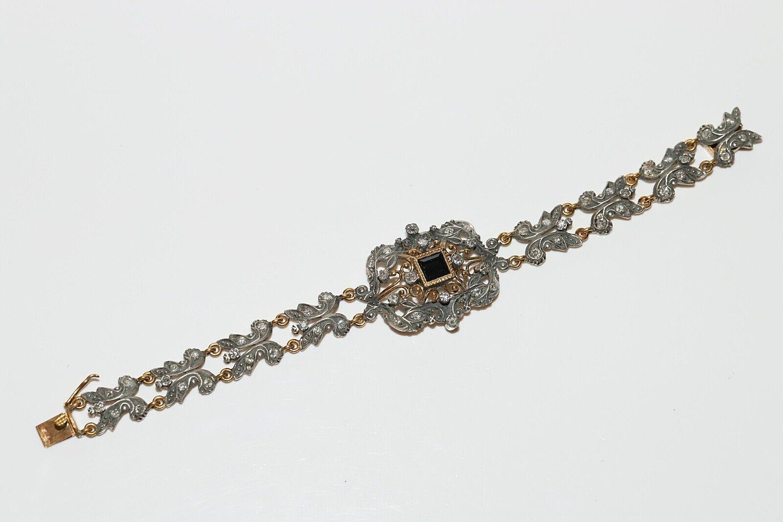 Antike CIRCA 1870s 18k Gold Top Silber natürlichen Diamanten und Saphir-Armband im Angebot 8