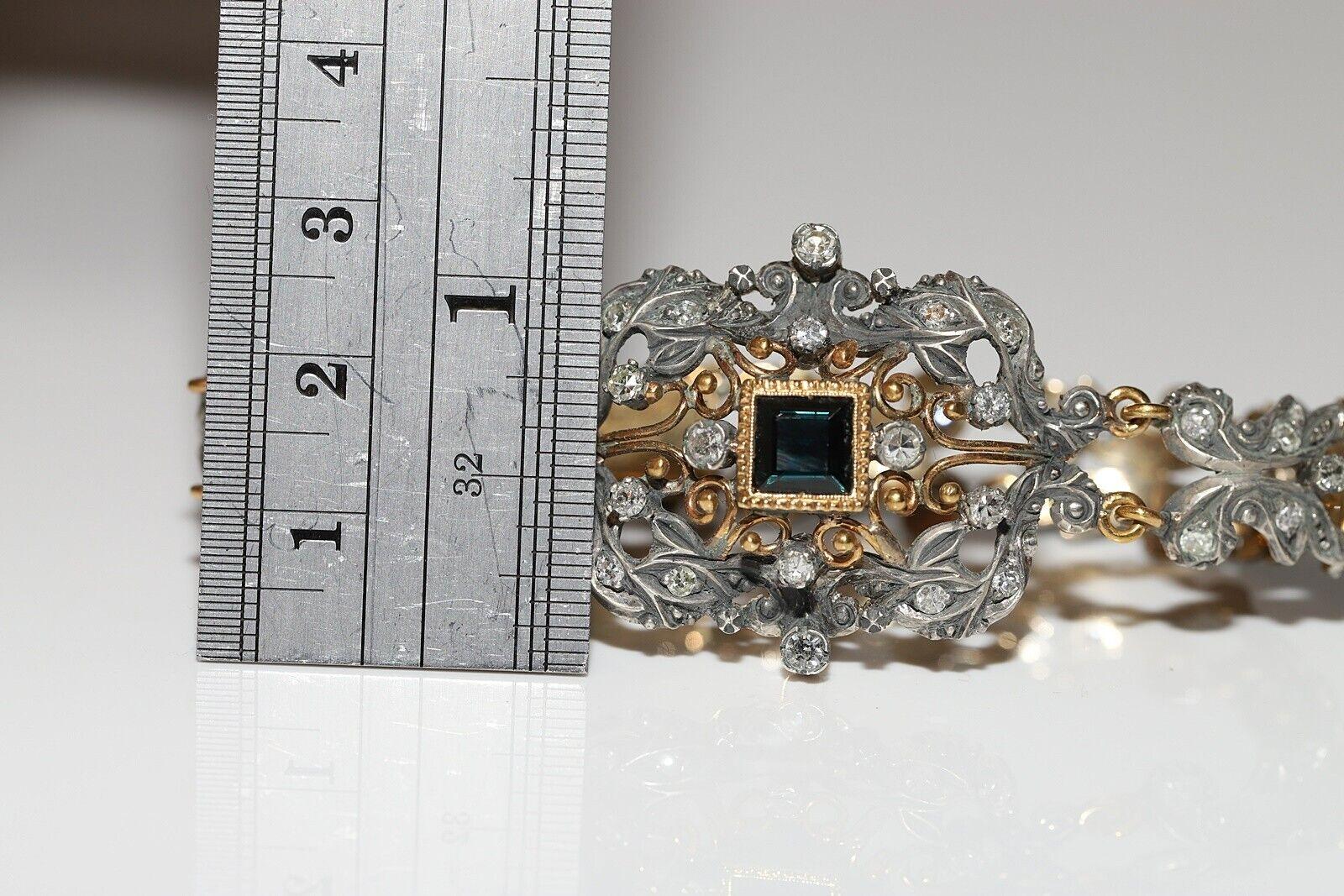 Antike CIRCA 1870s 18k Gold Top Silber natürlichen Diamanten und Saphir-Armband im Angebot 10