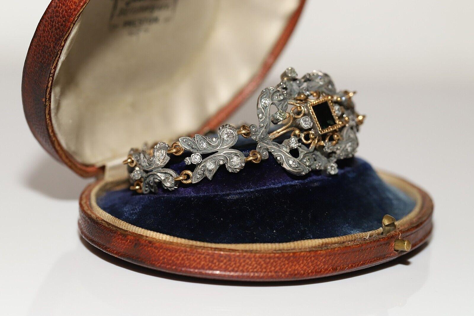 Antike CIRCA 1870s 18k Gold Top Silber natürlichen Diamanten und Saphir-Armband im Angebot 12