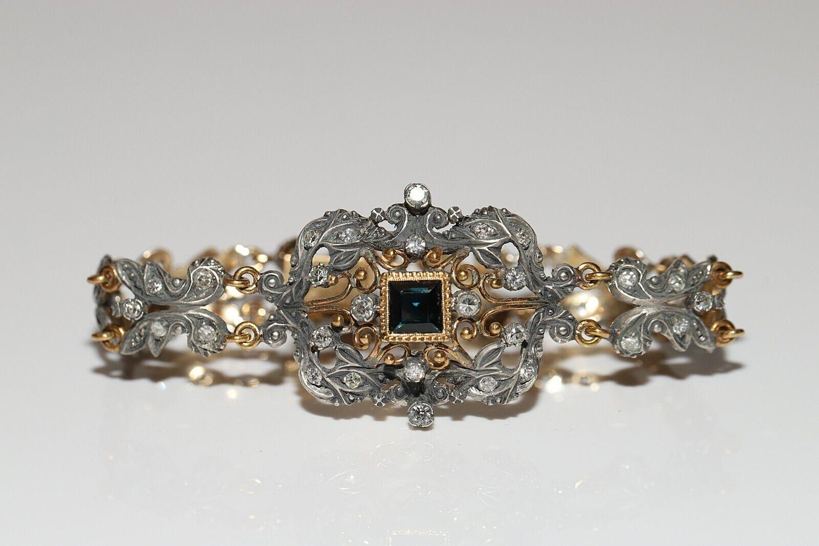 Antike CIRCA 1870s 18k Gold Top Silber natürlichen Diamanten und Saphir-Armband im Angebot 13