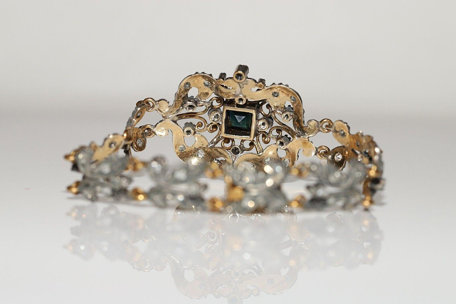 Women's Antique Circa 1870s 18k Gold Top Silver Natural Diamond And Sapphire Bracelet For Sale
