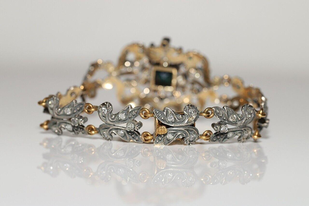 Antike CIRCA 1870s 18k Gold Top Silber natürlichen Diamanten und Saphir-Armband im Angebot 1
