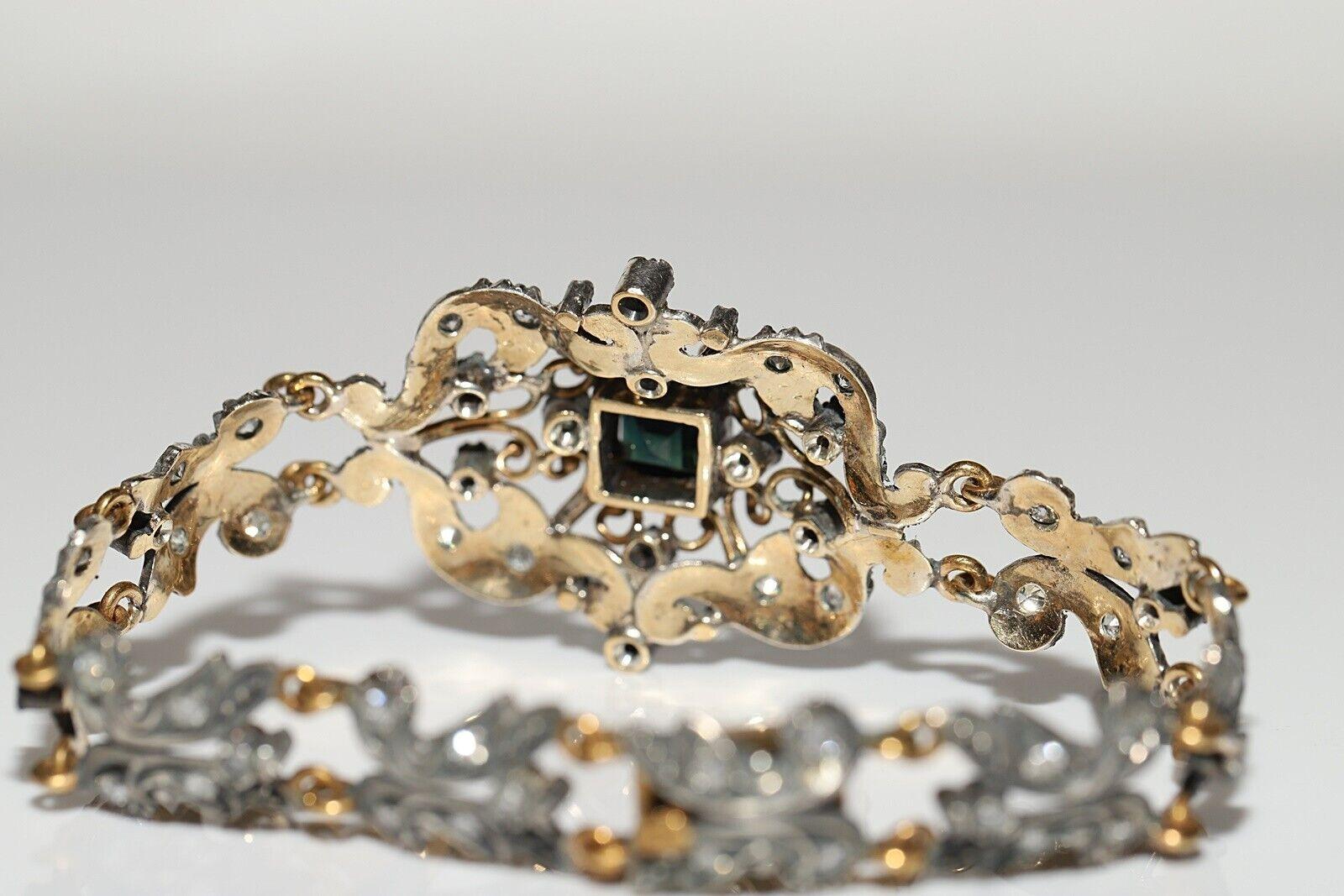Antique Circa 1870s 18k Gold Top Silver Natural Diamond And Sapphire Bracelet For Sale 2