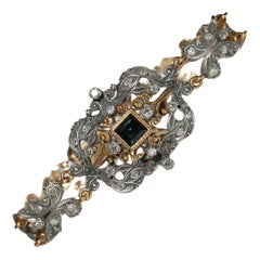 Antique Circa 1870s 18k Gold Top Silver Natural Diamond And Sapphire Bracelet