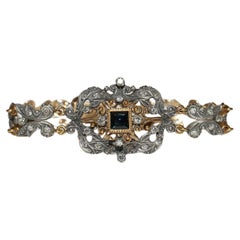 Bracelet ancien des années 1870, or 18 carats, argent, diamants naturels et saphirs