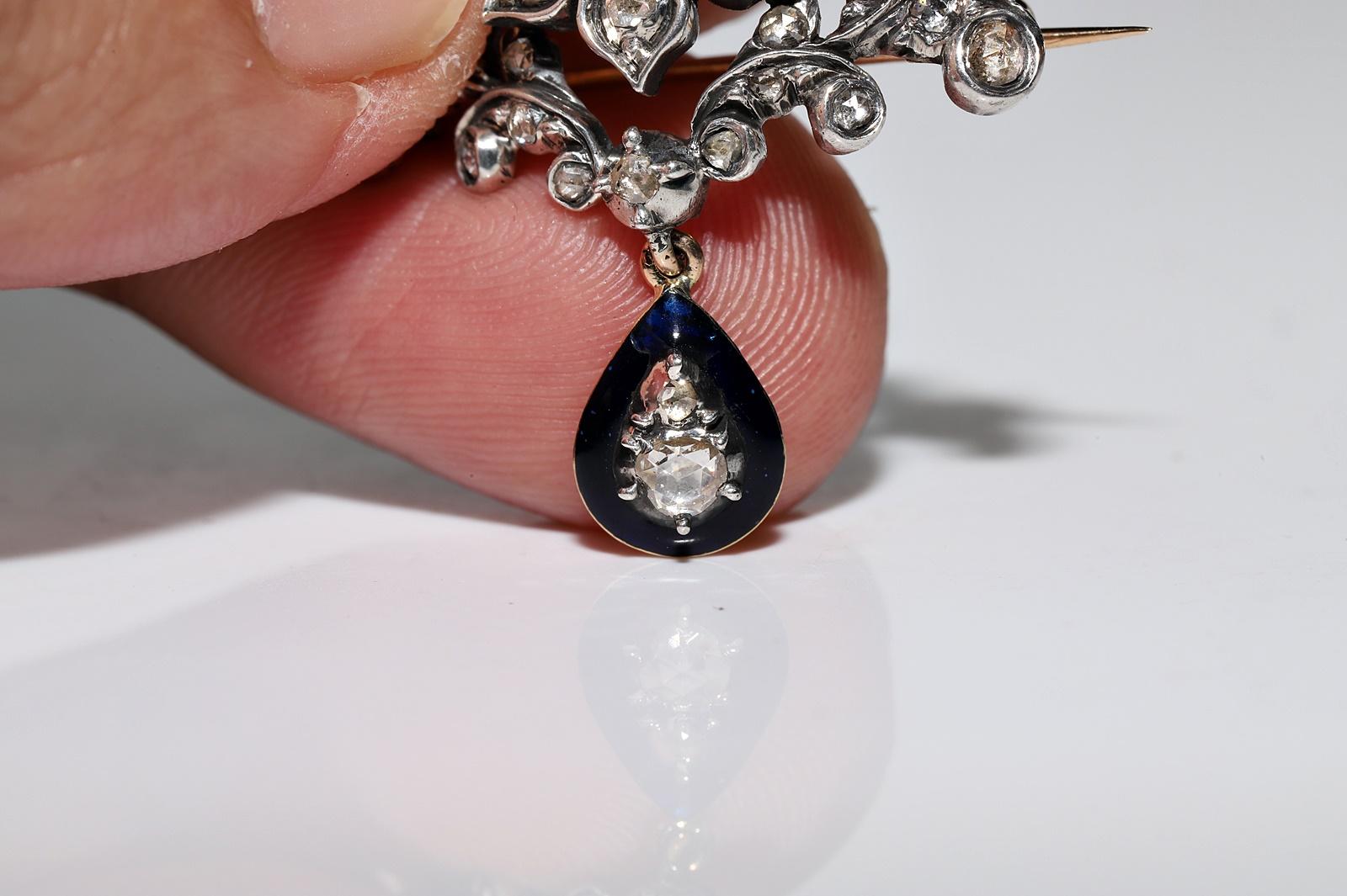 Antike  CIRCA 1870er Jahre 18k Gold Top Silver Natural Rose Cut Diamond Brosche für Damen oder Herren im Angebot