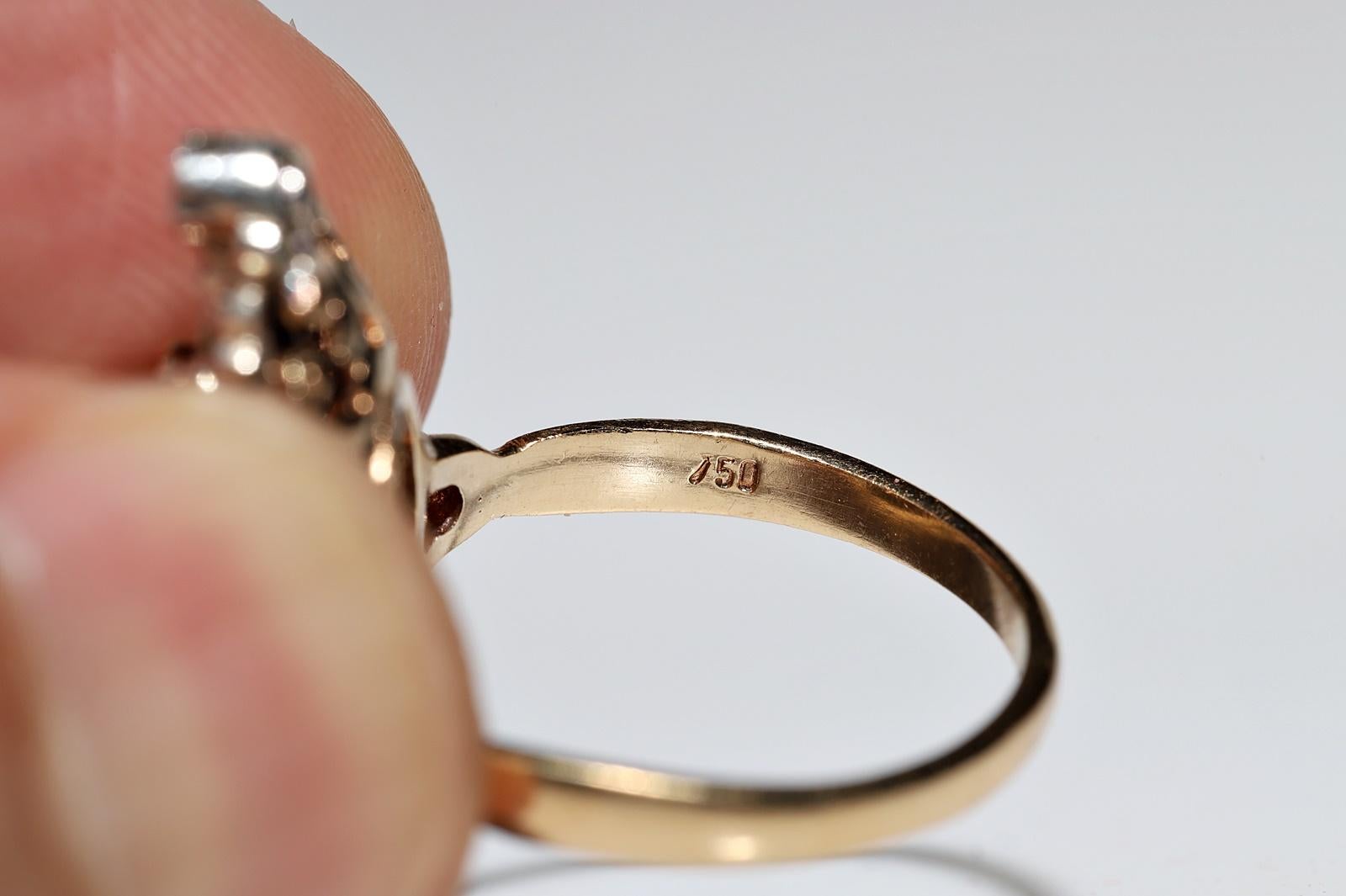 Antike CIRCA 1870er Jahre 18k Gold Top Silber natürlichen Rosenschliff Diamant Saphir Ring  im Angebot 7