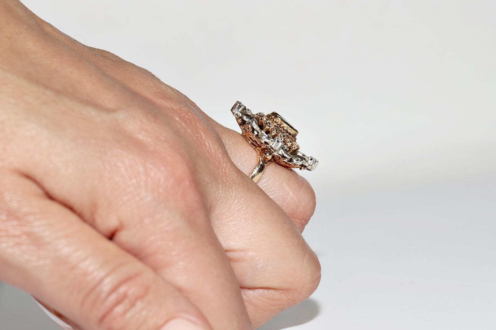 Antike CIRCA 1870er Jahre 18k Gold Top Silber natürlichen Rosenschliff Diamant Saphir Ring  im Angebot 12