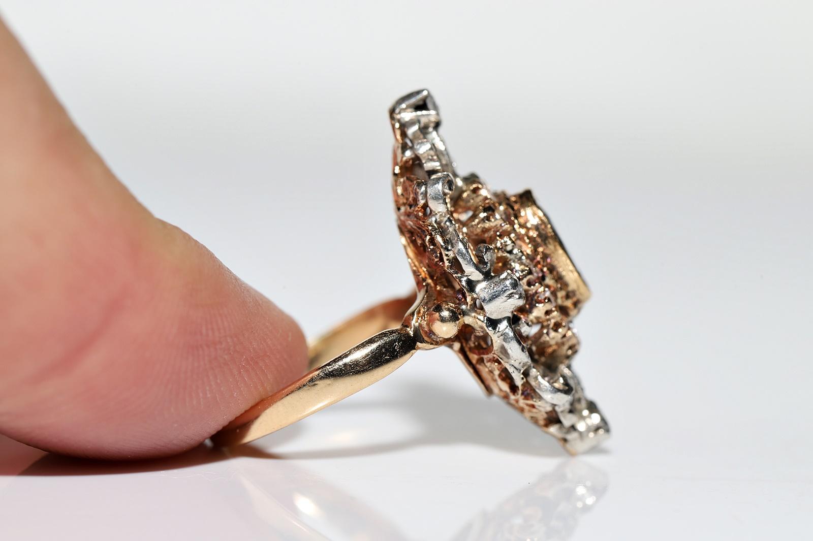 Antike CIRCA 1870er Jahre 18k Gold Top Silber natürlichen Rosenschliff Diamant Saphir Ring  im Angebot 2