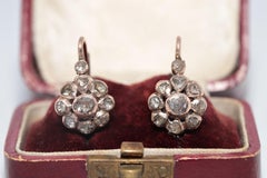 Antique Circa 1870s 8k Gold Estate Natural Rose Cut Diamond Decorated Earring