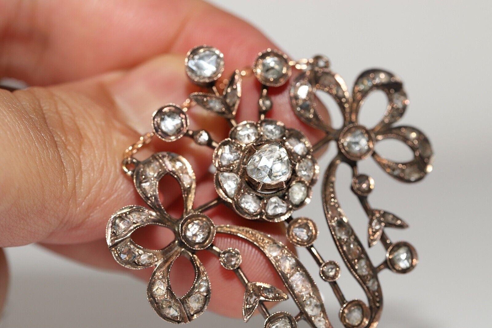 Antike  Circa 1870er Jahre 8k Gold Natürlicher Rosenschliff Diamant Dekorierte Tropfen-Halskette  im Angebot 6