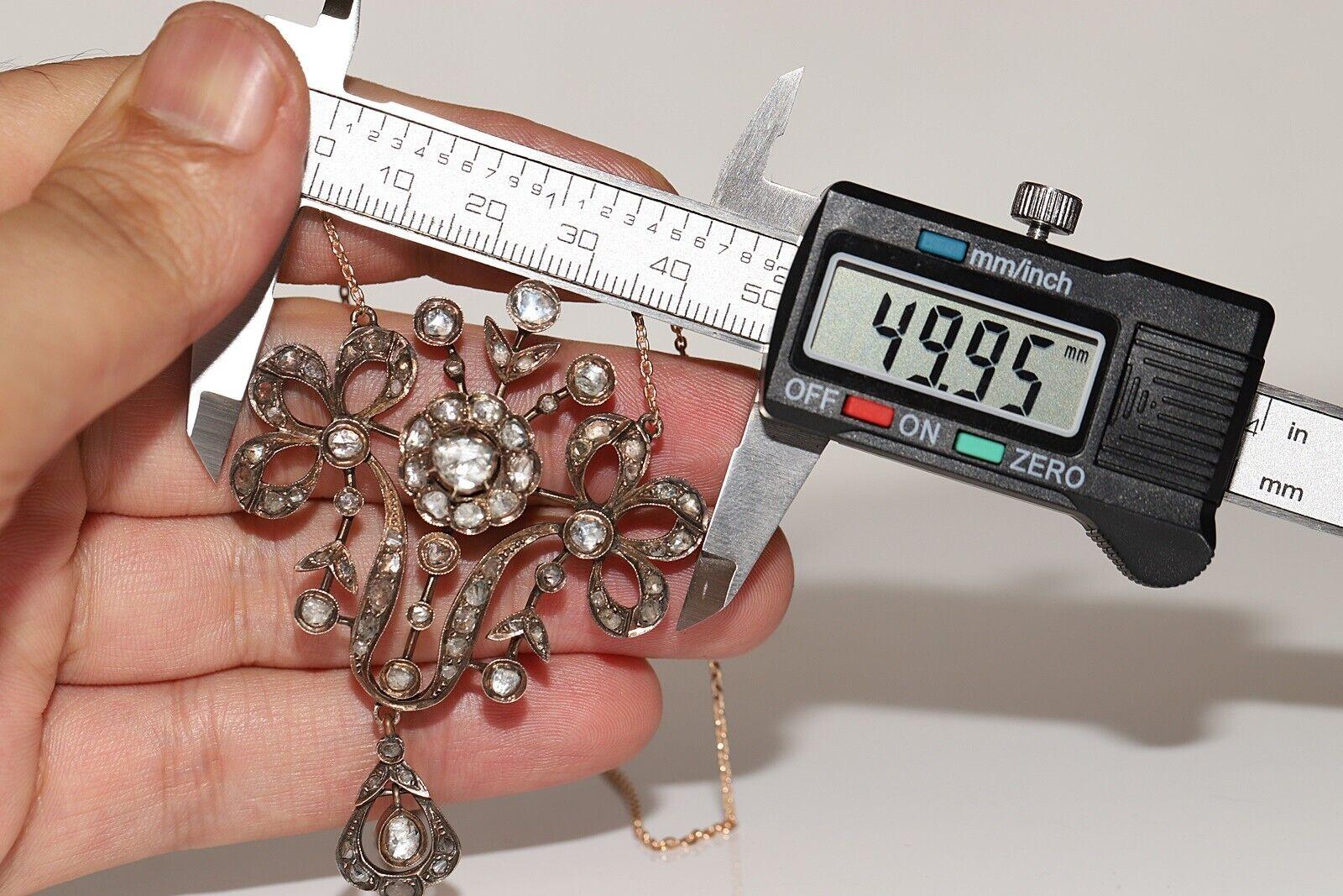 Antike CIRCA 1870s 8k Gold natürlichen Rosenschliff Diamant-Anhänger Halskette im Angebot 2