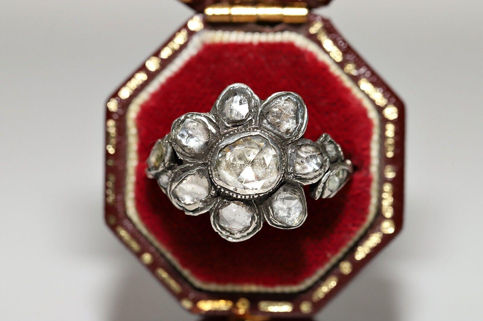 Antique Circa 1870s 8k Gold Top Silver Natural Rose Cut Diamond Rİng  10