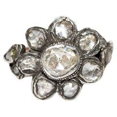 Antike CIRCA 1870s 8k Gold Top Silber Natürliche Rose Cut Diamond Rİng 