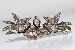 Antique  Circa 1870s 9k Gold Natural Rose Cut Diamond  Amazing Birds Brooch