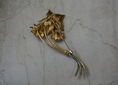 Antique 18k Gold Pastel Enamel Triple Flower Pin