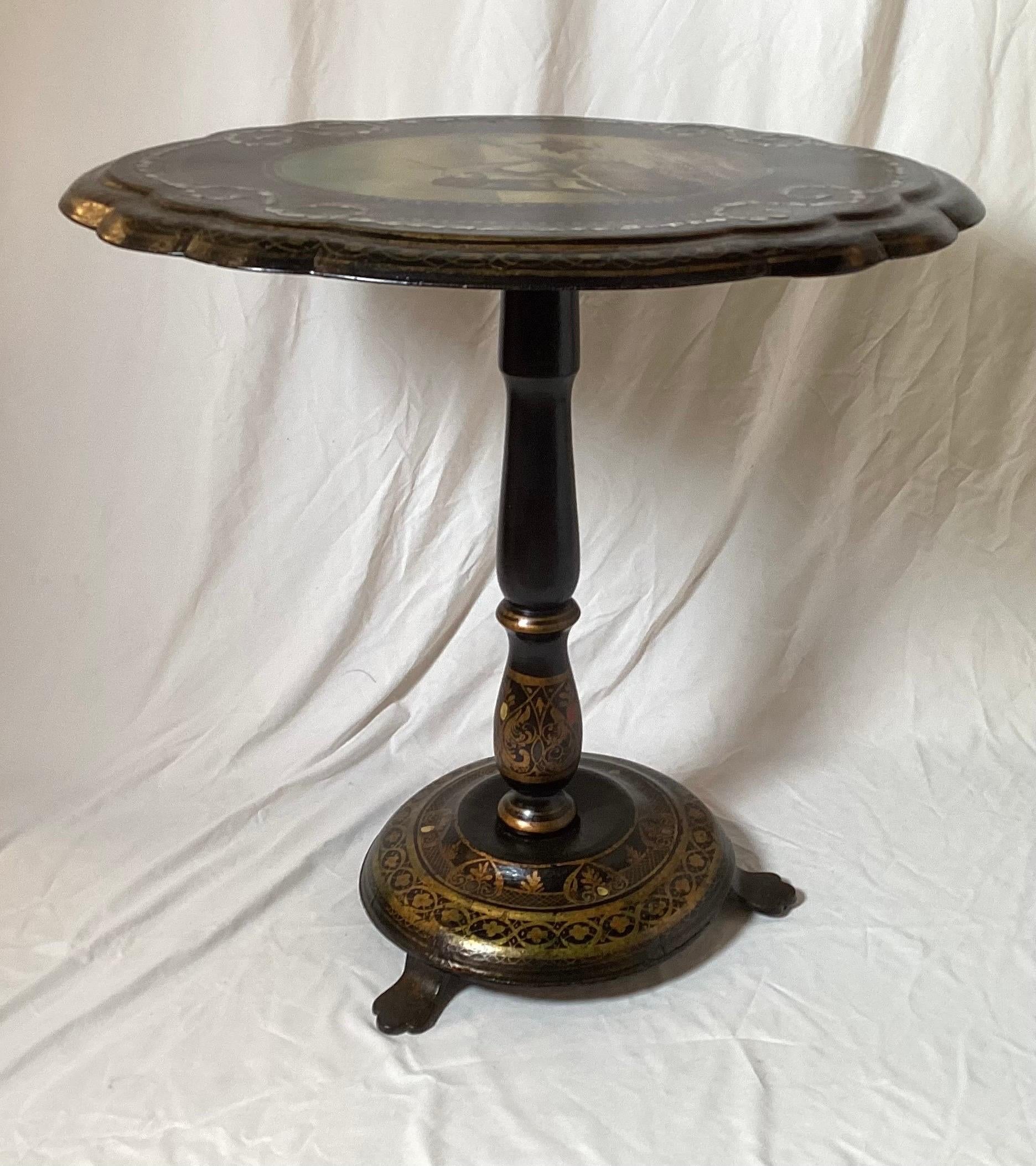Antique Circa 1875 English Hand Painted Tilt Top Table with Dog For Sale 2