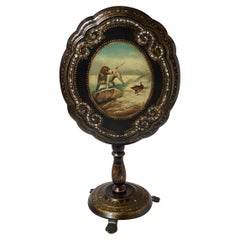 Antique Circa 1875 English Hand Painted Tilt Top Table with Dog