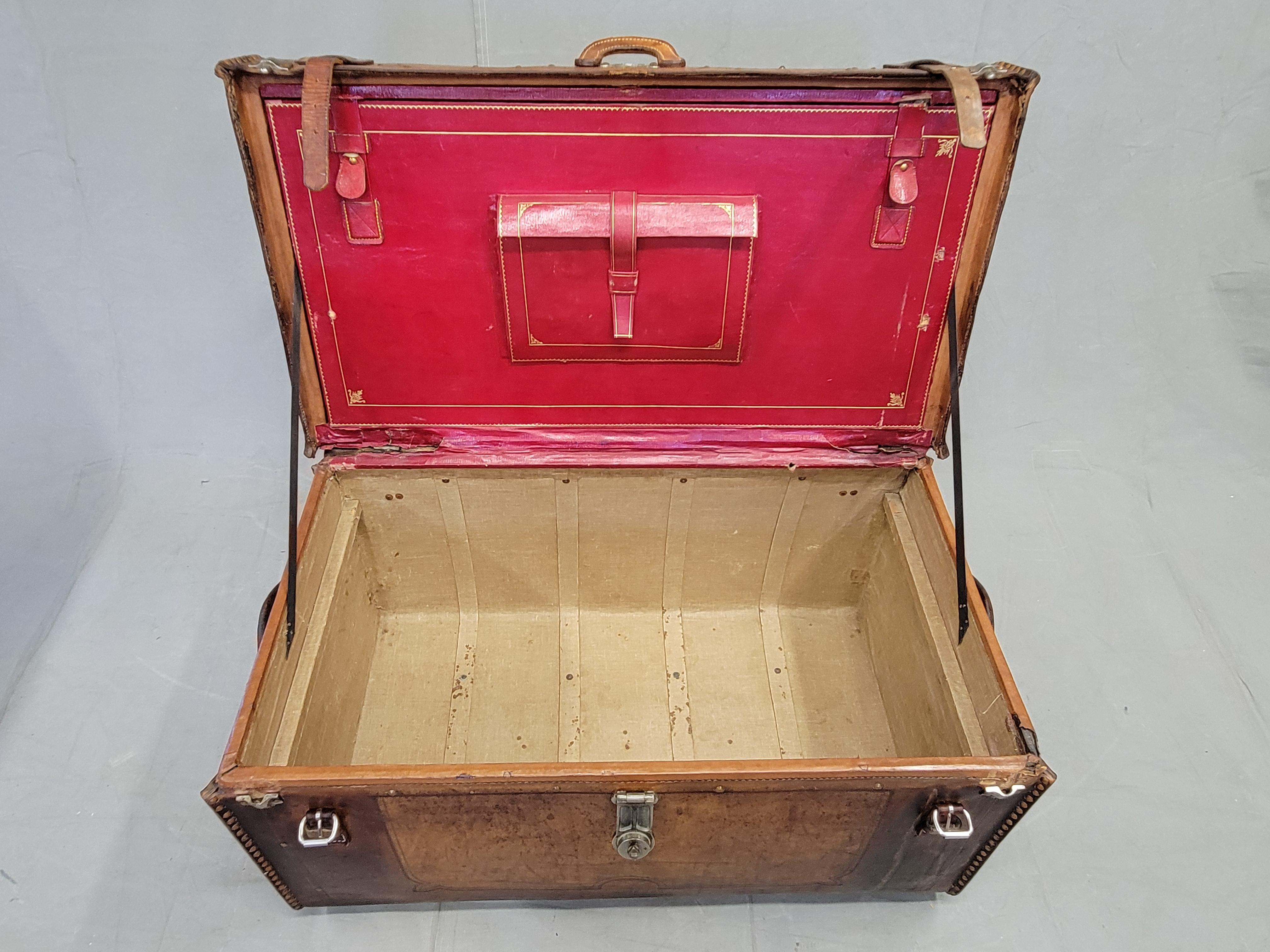 Antique Circa 1875 Sole Leather Clad Western Trunk 5