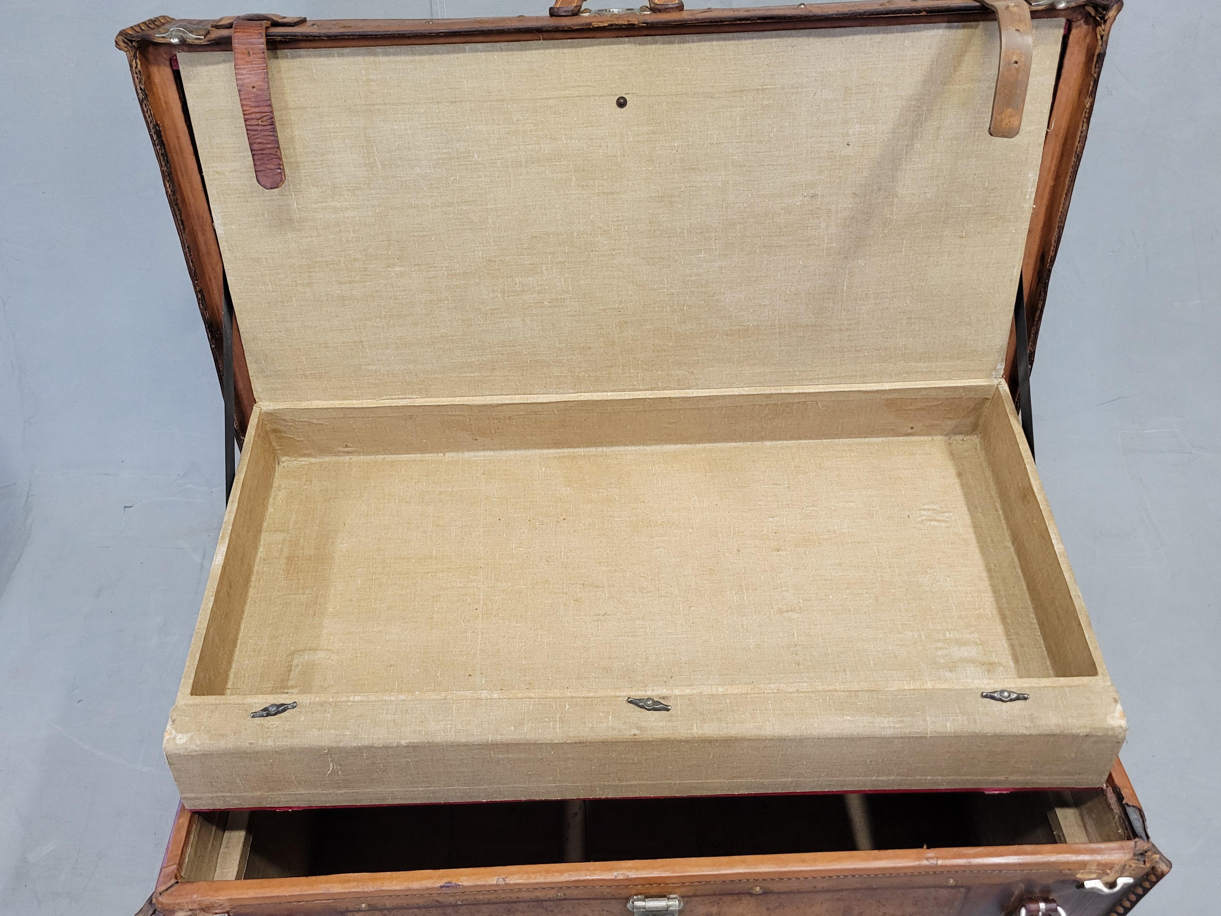 Antique Circa 1875 Sole Leather Clad Western Trunk 7