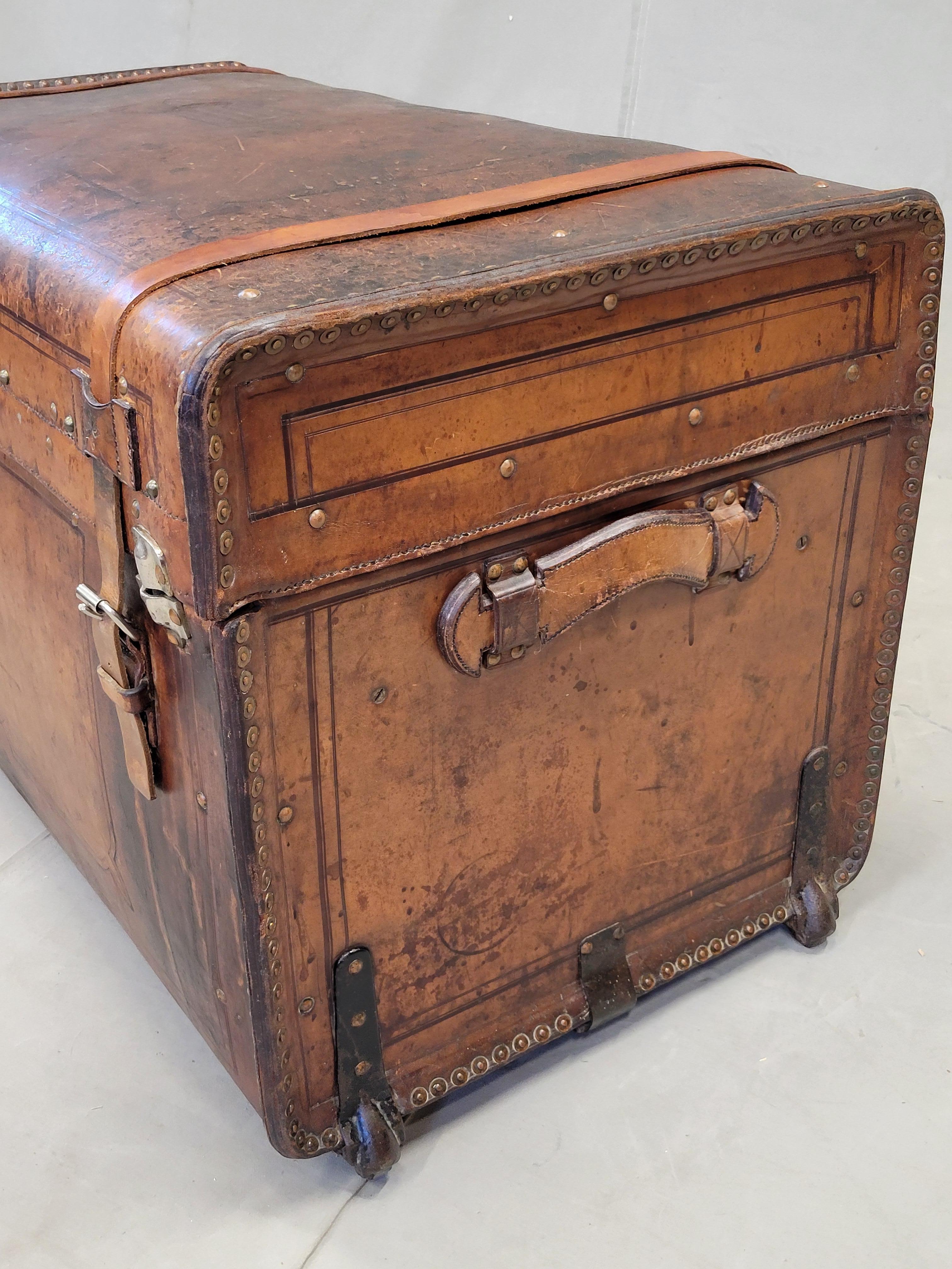American Antique Circa 1875 Sole Leather Clad Western Trunk